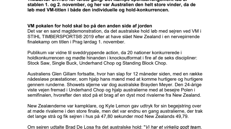 STIHL TIMBERSPORTS® VERDENSMESTERSKAB 2019