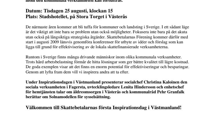 Pressinbjudan: Inspirationsdag i Västmanland