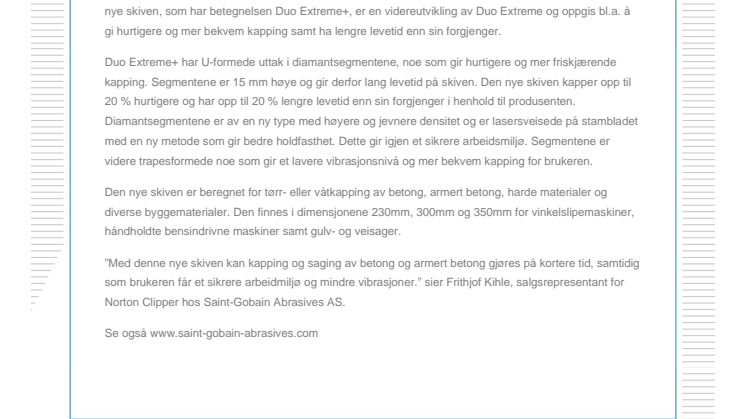 Ny diamantskive gir hurtigere kapping