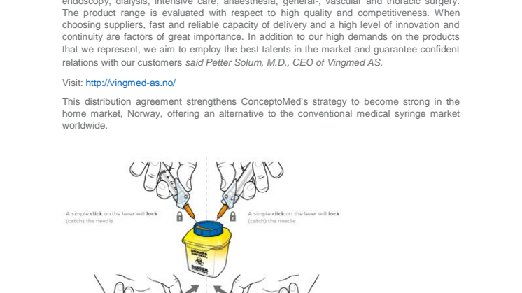 LuerJack in Norway - ConceptoMed AS and Vingmed AS signed a marketing, sales and distribution agreement for the hospital market