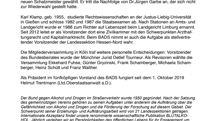 Karl Klamp neuer Schatzmeister des BADS