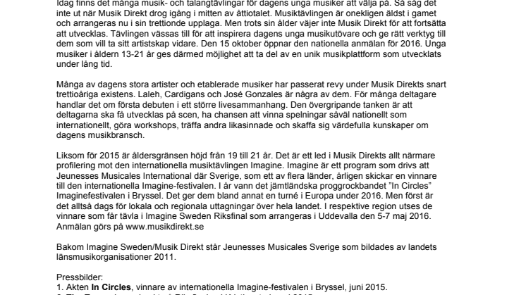 Musik Direkt fyller 30 år och öppnar anmälan för 2016
