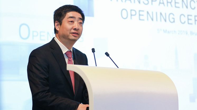 Ken Hu, Rotating Chairman för Huawei, vid tisdagens invigning av Cyber Security Transparency Centre i Bryssel 2019-03-05.