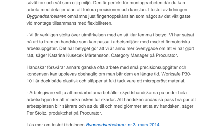 Worksafe "Bäst i test" mars 2014