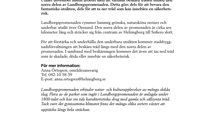 Beskärning av träd längs Landborgspromenaden