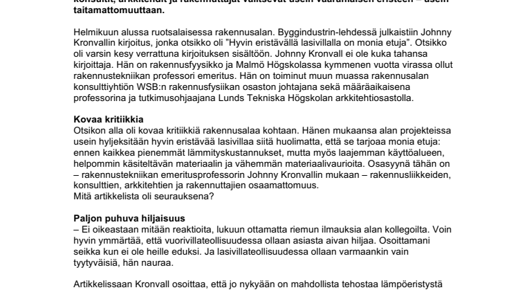 Story: Professsori kehottaa: Valitse oikein, valitse tehokkaasti eristävä lasivilla