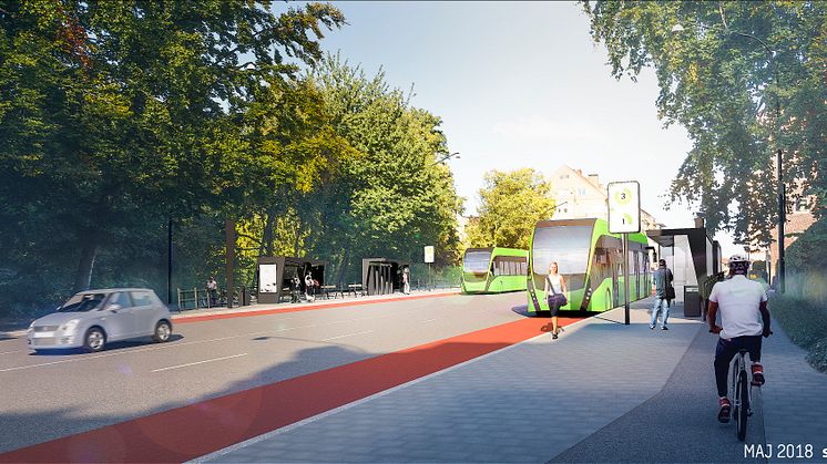 Hälsovägen vid Kopparmölleplatsen. Visionsskiss Sweco.
