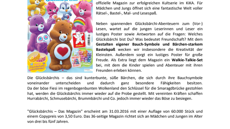 Neuerscheinung:  Die Glücksbärchis heißen Euch mit ihrem neuen Magazin Willkommen im Wolkenland!