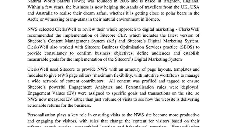Sitecore and ClerksWell help Natural World Safaris to successfully navigate the digital marketing jungle