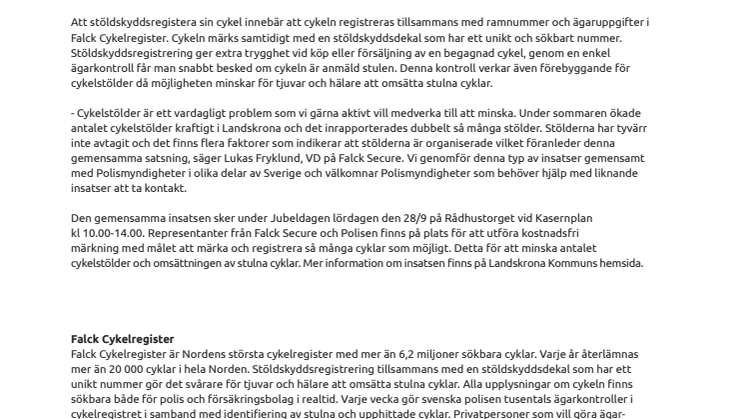 Falck Cykelregister och polisen i Landskrona genomför riktad insats mot cykelstölder 