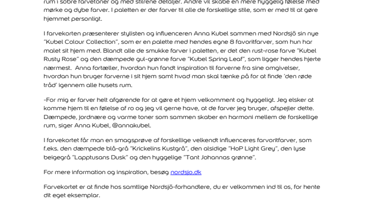 Nordsjö lancerer et varmt og smukt farvekort med velkendte influencers favoritfarver