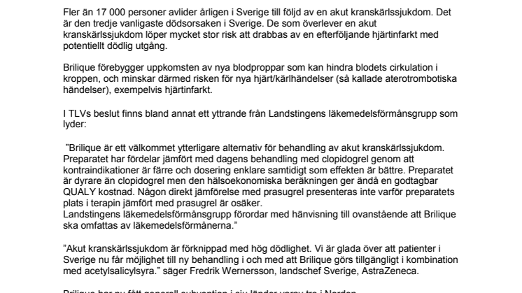 Brilique får subvention i Sverige 
