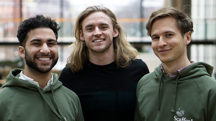 Scaffcalcs grundare Kevin Walian, Viktor Skoglund och Scaffcals programmerare Emil Jansson.