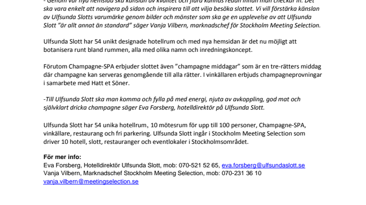 Ulfsunda Slott lanserar ny websida och förstärker champagnekonceptet