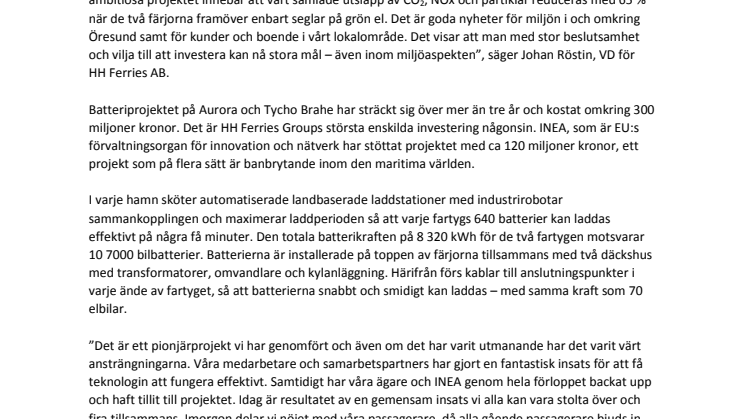HH Ferries Group inviger världens största batteridrivna färjor
