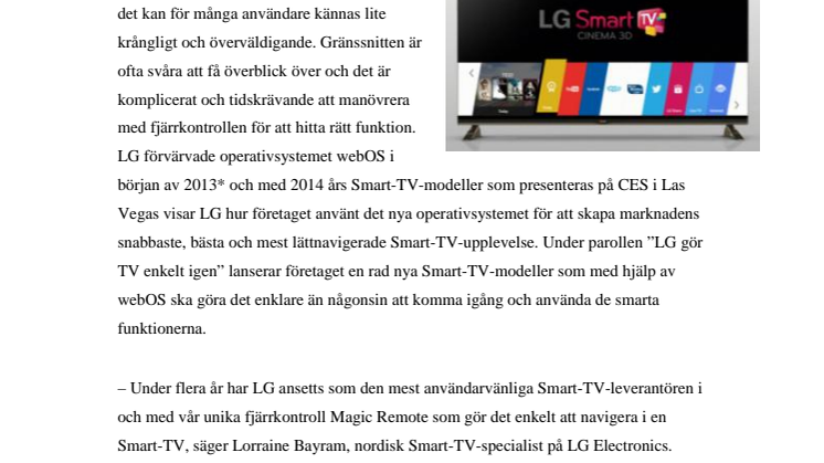 LG LANSERAR 2014 ÅRS SMART-TV MED WEBOS  – GÖR TV-TITTANDET ENKELT IGEN