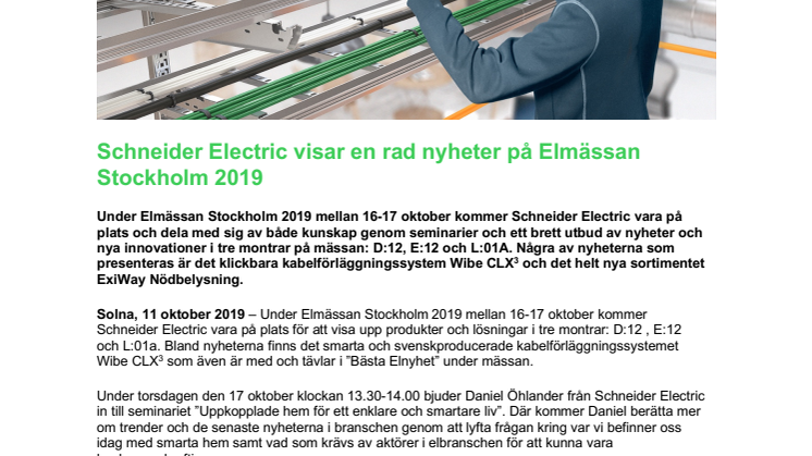 Schneider Electric visar en rad nyheter på Elmässan Stockholm 2019