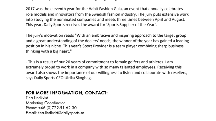 DAILY SPORTS - SPORTS SUPPLIER OF THE YEAR