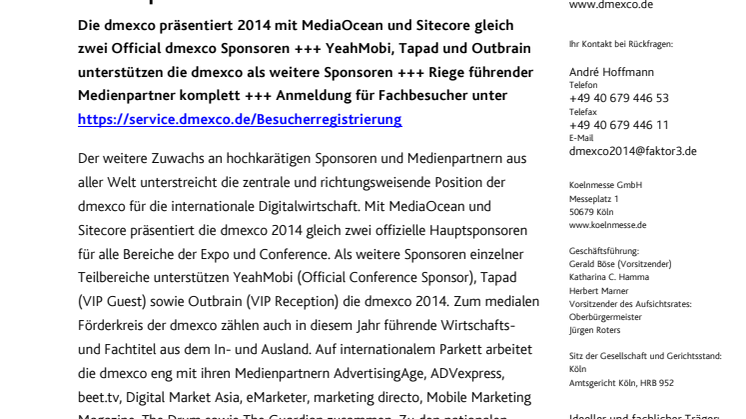 The best for the best: Starke Sponsoren und Medienpartner für eine starke dmexco 2014