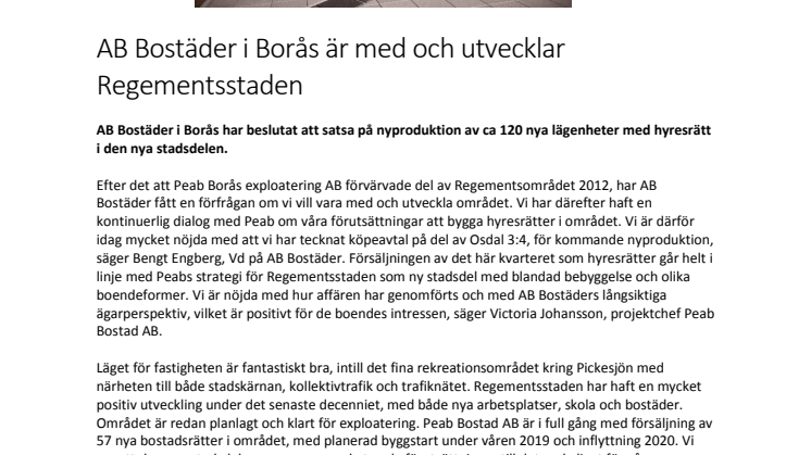 AB Bostäder i Borås är med och utvecklar Regementsstaden
