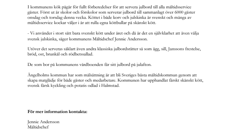 Svensk julskinka i Ängelholms skolrestauranger 