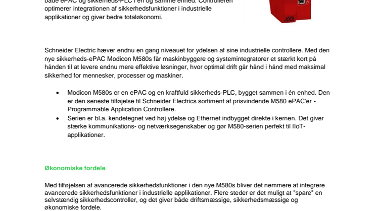 Ny, stærk controller fra Schneider Electric med indbygget sikkerhed. 