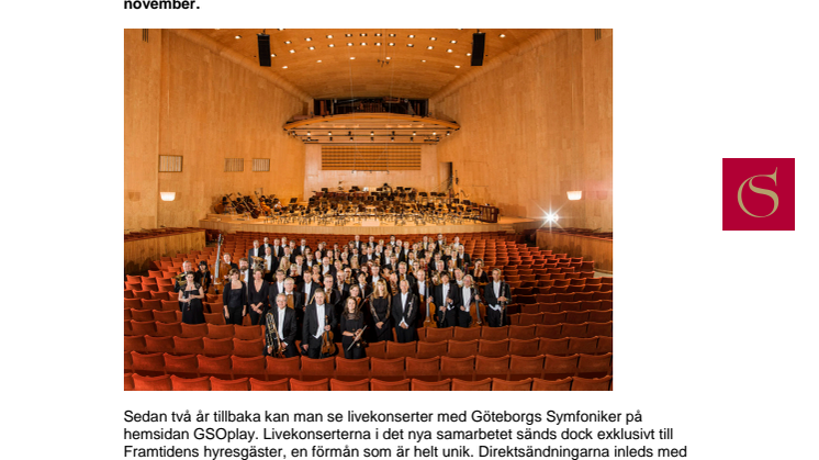 Framtiden bjuder 70 600 hushåll på digitala konserter med Göteborgs Symfoniker