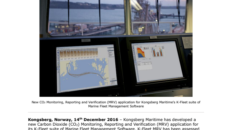Kongsberg Maritime: KONGSBERG develops Monitoring, Reporting and Verification application to meet new European environmental regulations