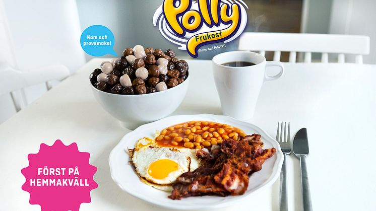 Polly Frukost med smak av bacon, ägg och vita bönor.