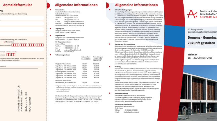 Einladungsflyer zum 10. Kongress der DAlzG in Weimar