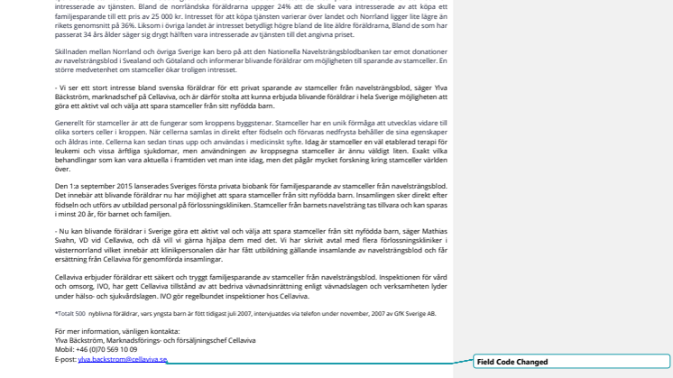 Stort intresse för privat sparande av stamceller från navelsträngsblod. 