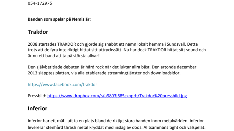Nemis på Metallsvenskan - artisterna presenteras idag! 
