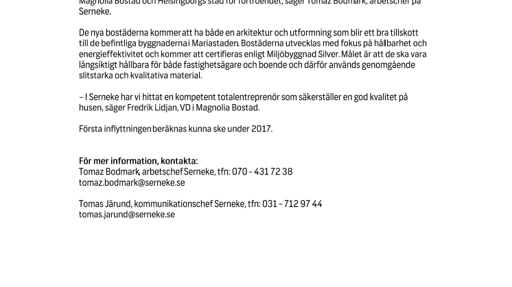 Serneke bygger för Magnolia Bostad i Mariastaden