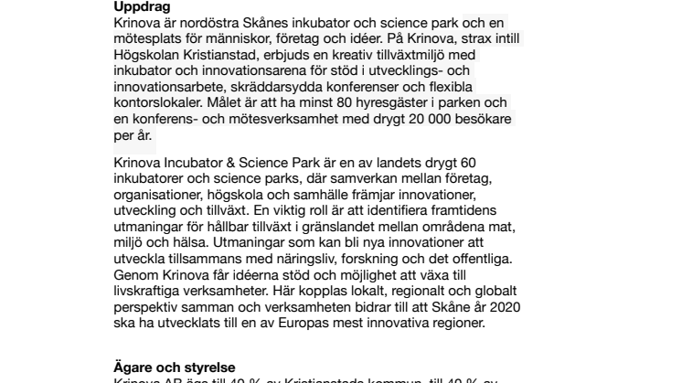 Förvaltningsberättelse Krinova AB 2013