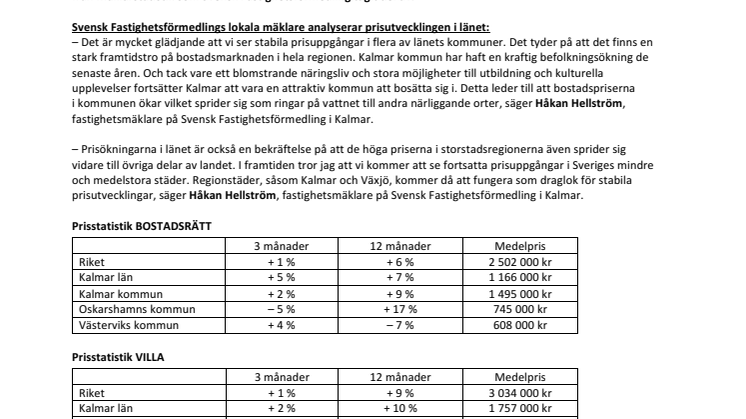 Mäklare i Kalmar: ”Stark och positiv framtidstro på bostadsmarknaden i länet”