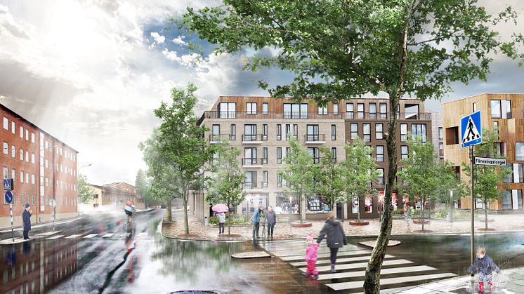 Föreningstorget, vy norrut. llustration: Kamikaze Arkitekter.