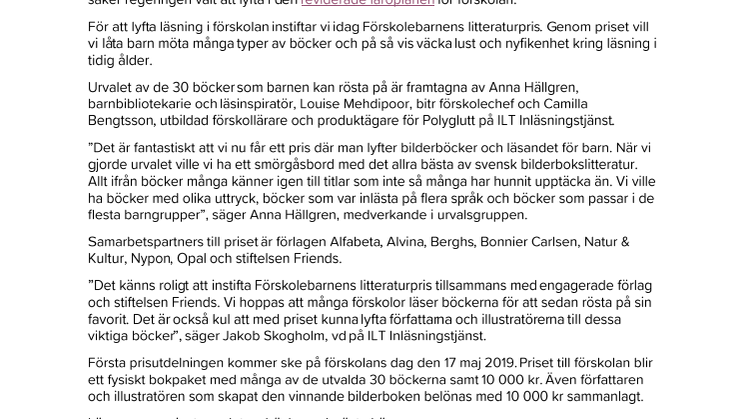 Förskolebarnens litteraturpris lyfter vikten av läsning
