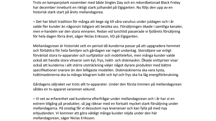 Historiskt stark start på mellandagsrean