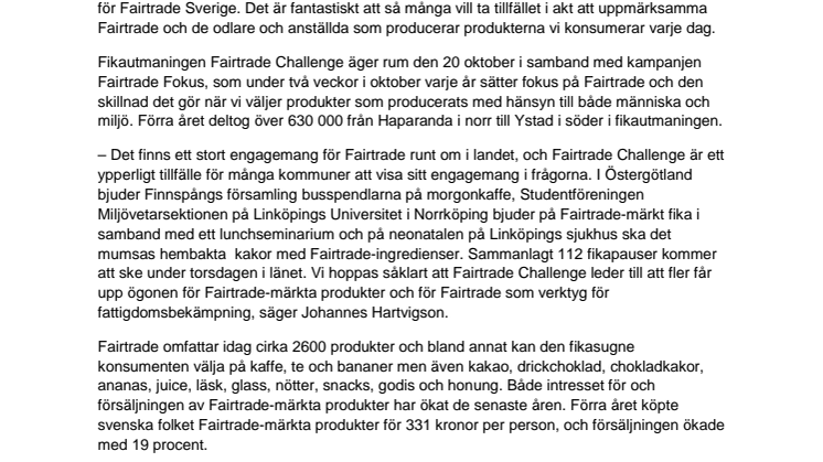 Över 24 800 östgötar deltar i årets stora Fairtrade-fika