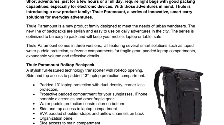 Thule Paramount - a new line of smart carry-solutions for urban explorers 