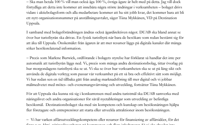 Destination Uppsala fortsätter sitt uppdrag för ökad turism