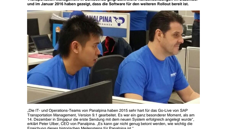 Panalpina erreicht wichtigen Meilenstein bei IT-Projekt