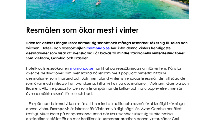  Resmålen som ökar mest i vinter