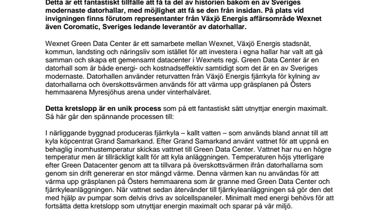Wexnet bidrar till att göra Växjö ännu grönare när grönt datacenter invigs i Växjö