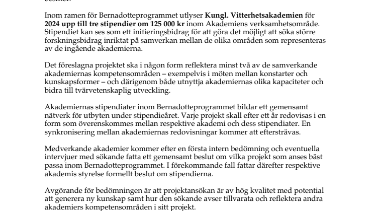 Bernadotteprogrammet utlysning 2024