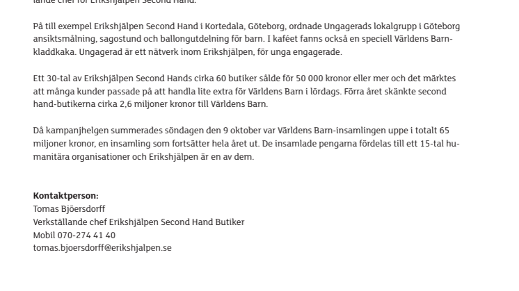 Rekord när second hand-butiker skänkte dagskassor till Världens Barn