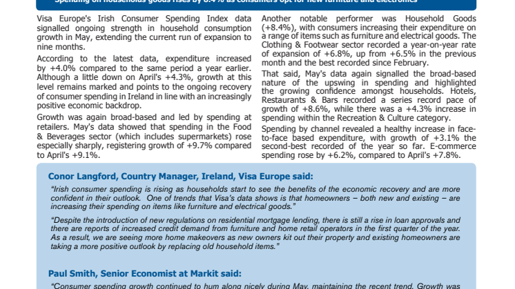 Visa Europe's Irish Consumer Spending Index - 9 June 2015