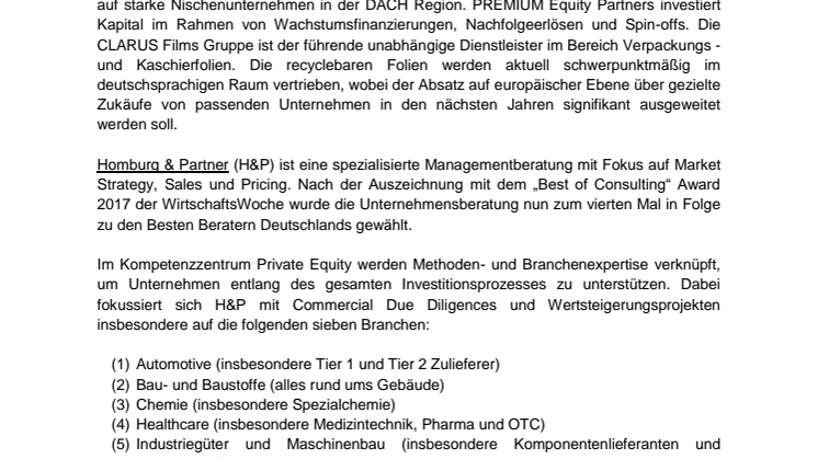 Homburg & Partner berät VR Equitypartner und BIP Investment Partners beim Verkauf der LEUNA-Tenside GmbH 
