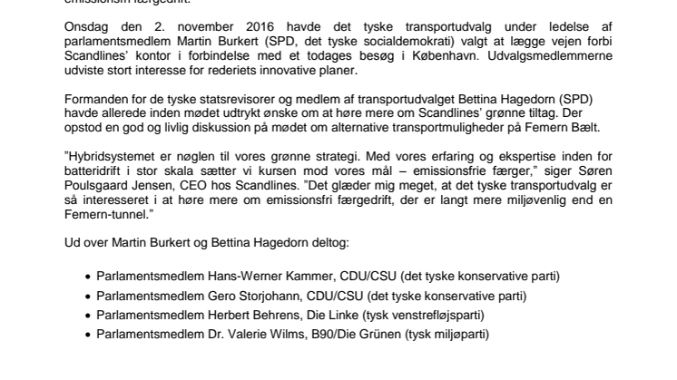 Scandlines præsenterer grøn agenda for tysk transportudvalg