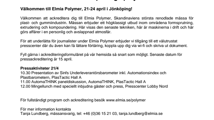 Pressinbjudan: Innovationer och trendspaning i polymervärlden